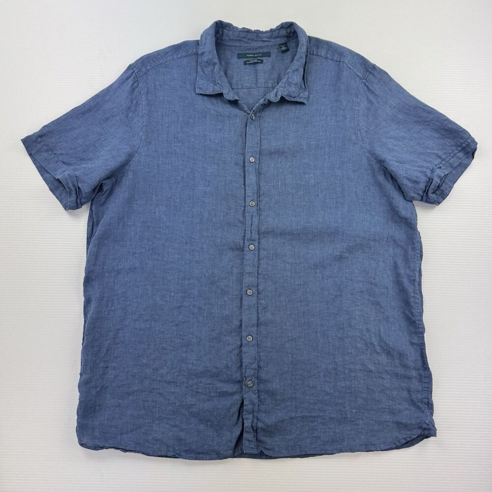 Perry Ellis Men's Short-Sleeve Button-Down Shirt in Denim Blue